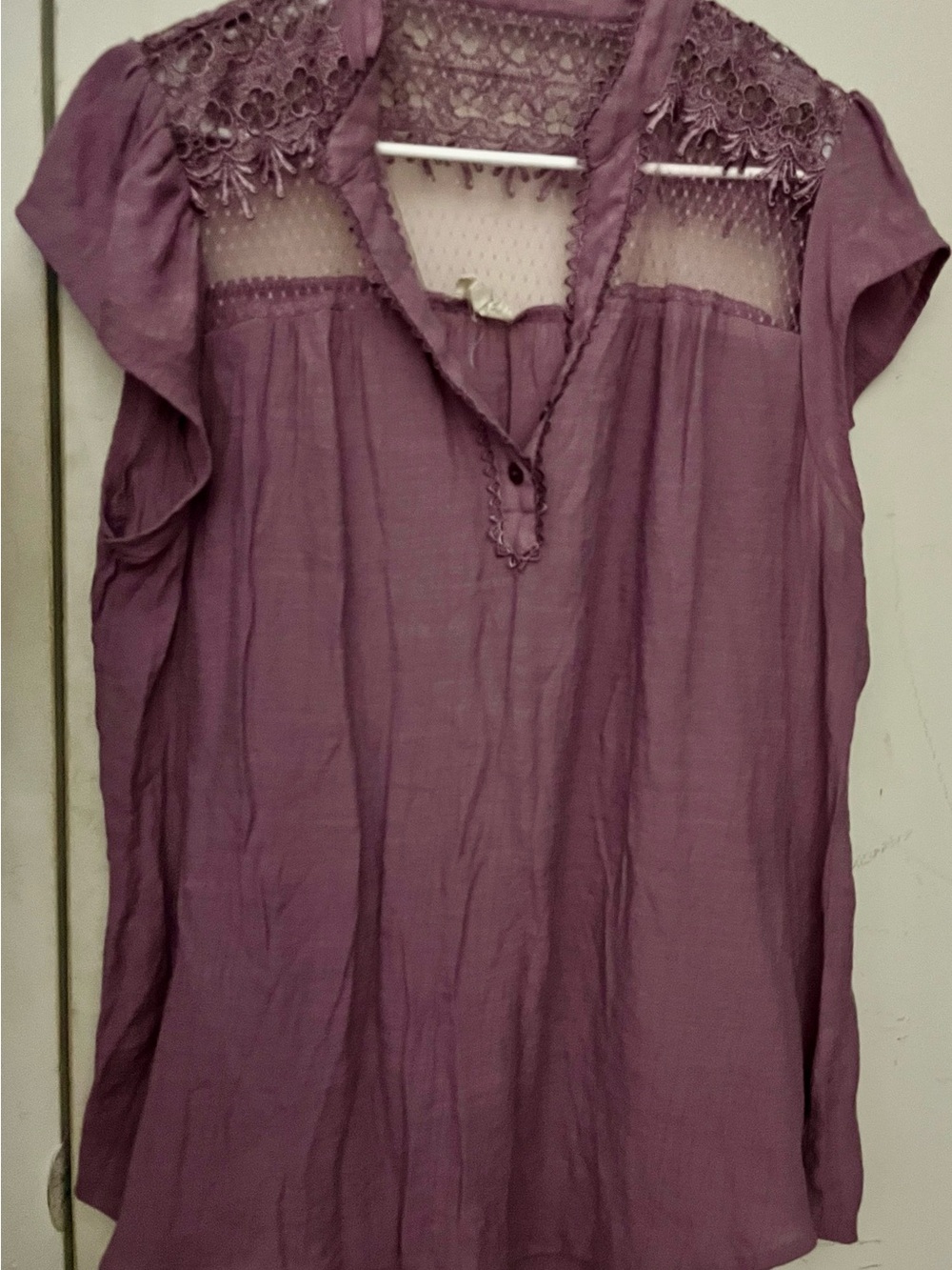 Blu Pepper Mauve Lace Yoke Cap Sleeve Blouse